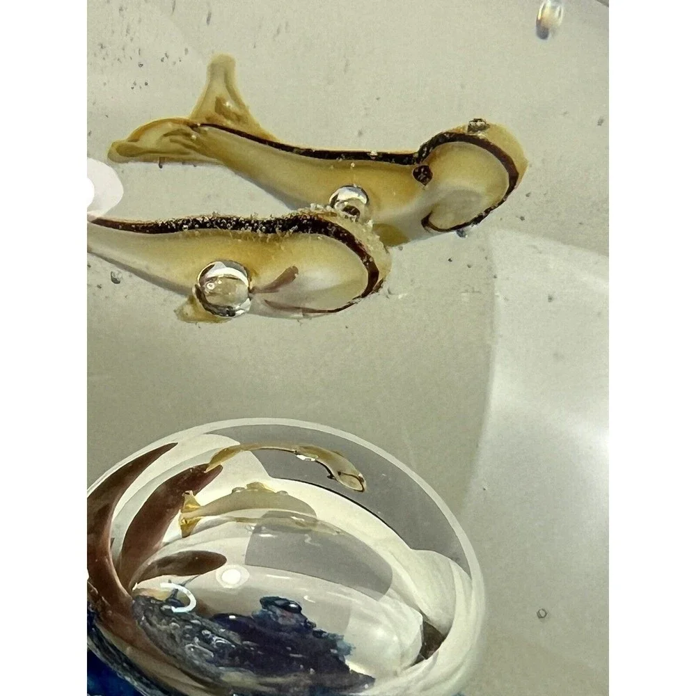 Vtg‎ Paperweight Clear Ball Collectible Creations Fish Ocean Scenery Decor